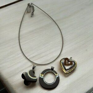 Milor Italy Steel by Design Set of 3 Pendants w Adjustable Necklace Heart Circle